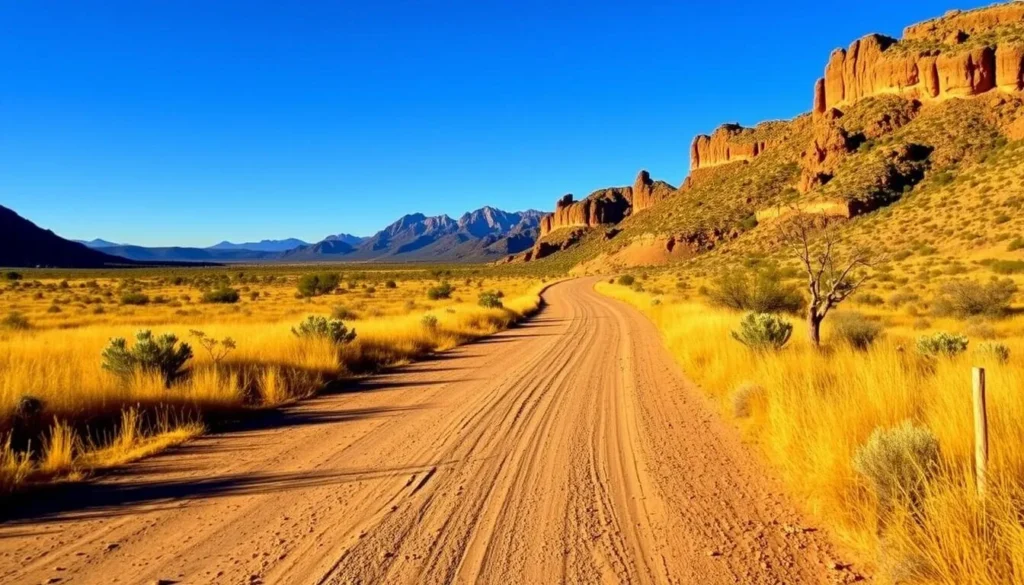 Entrance road to Buenos Aires National Wildlife Refuge with mountains in the distance Entrance road to Buenos Aires National Wildlife Refuge with mountains in the distance