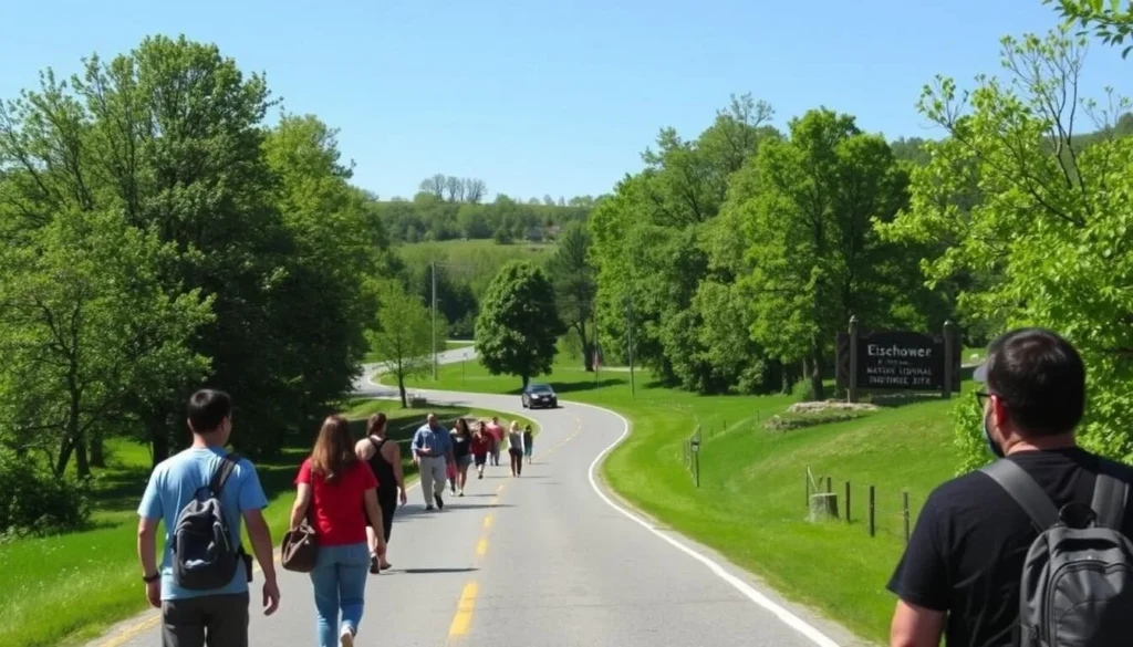 Entrance road to Eisenhower National Historic Site with directional signage