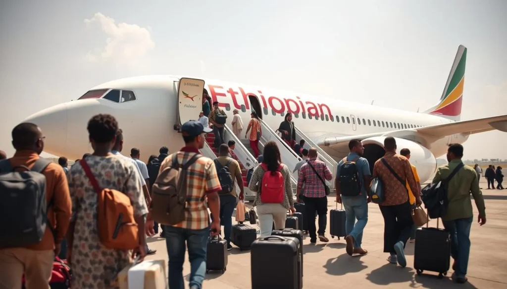 Ethiopian Airlines plane at Alula Aba Nega Airport in Mekelle Ethiopia showing transportation options for best things to do Ethiopian Airlines plane at Alula Aba Nega Airport in Mekelle Ethiopia showing transportation options for best things to do