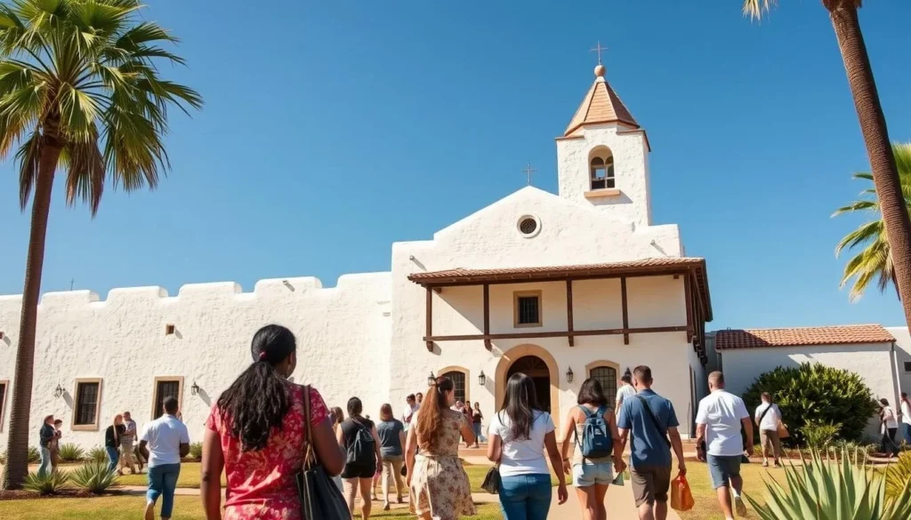 Exterior view of the Custom House at Monterey State Historic Park with diverse visitors exploring Exterior view of the Custom House at Monterey State Historic Park with diverse visitors exploring