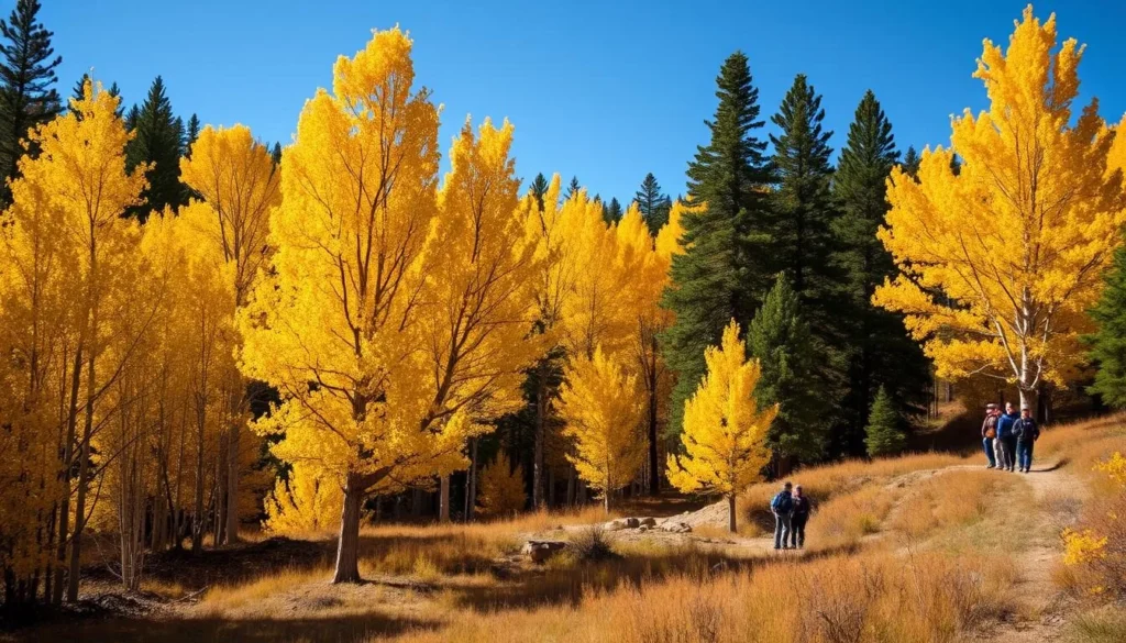 Fall colors on the Kaibab Plateau with golden aspen trees contrasting against evergreen pines Fall colors on the Kaibab Plateau with golden aspen trees contrasting against evergreen pines