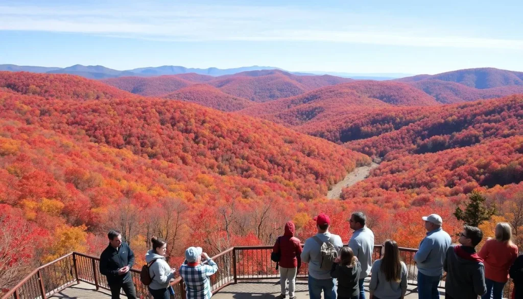 Fall foliage at Big Pocono State Park with vibrant autumn colors across the mountain landscape Fall foliage at Big Pocono State Park with vibrant autumn colors across the mountain landscape
