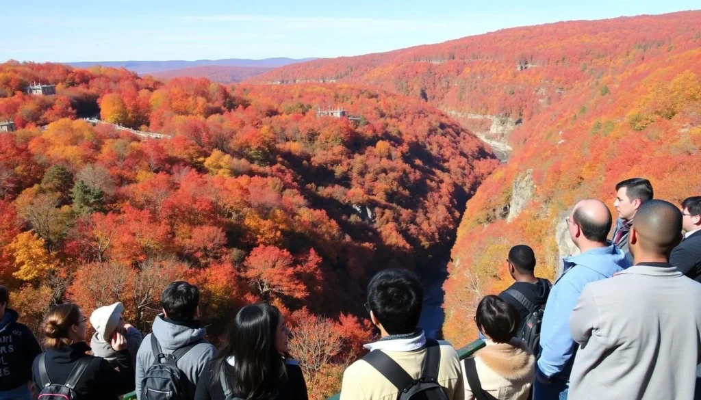 Fall foliage at Leonard Harrison State Park Pennsylvania with vibrant autumn colors throughout the gorge Fall foliage at Leonard Harrison State Park Pennsylvania with vibrant autumn colors throughout the gorge