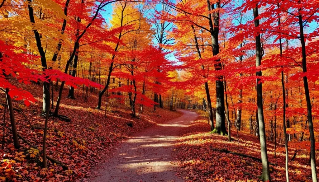 Fall foliage hiking trail in Laurel Mountain State Park Pennsylvania Fall foliage hiking trail in Laurel Mountain State Park Pennsylvania