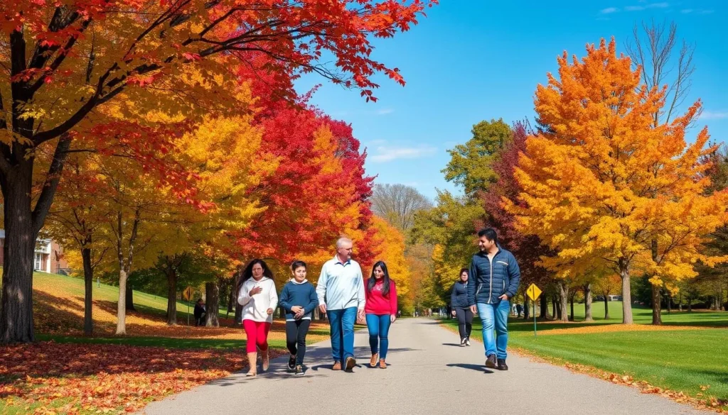 Fall foliage in North Park, McCandless with diverse visitors enjoying autumn colors Fall foliage in North Park, McCandless with diverse visitors enjoying autumn colors