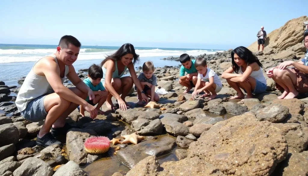 Families exploring tide pools at San Clemente State Beach California Families exploring tide pools at San Clemente State Beach California