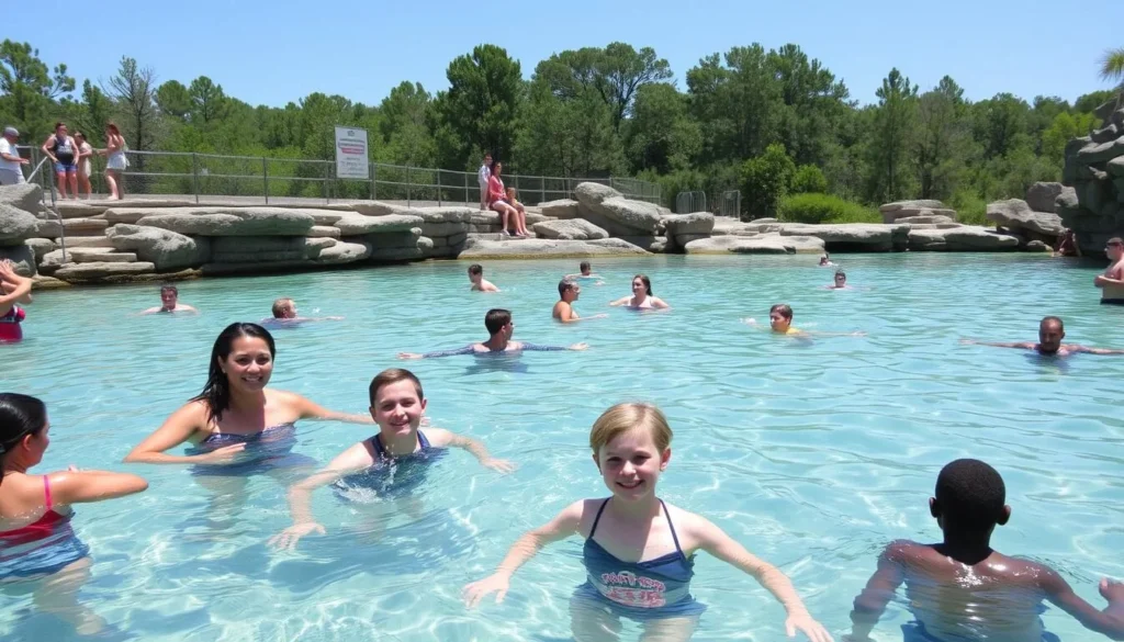Families safely enjoying the swimming area at Weeki Wachee Springs Families safely enjoying the swimming area at Weeki Wachee Springs