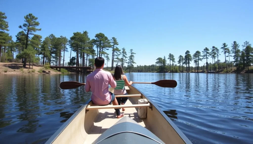 Family canoeing on Little Lake Johnson at Mike Roess Gold Head Branch State Park