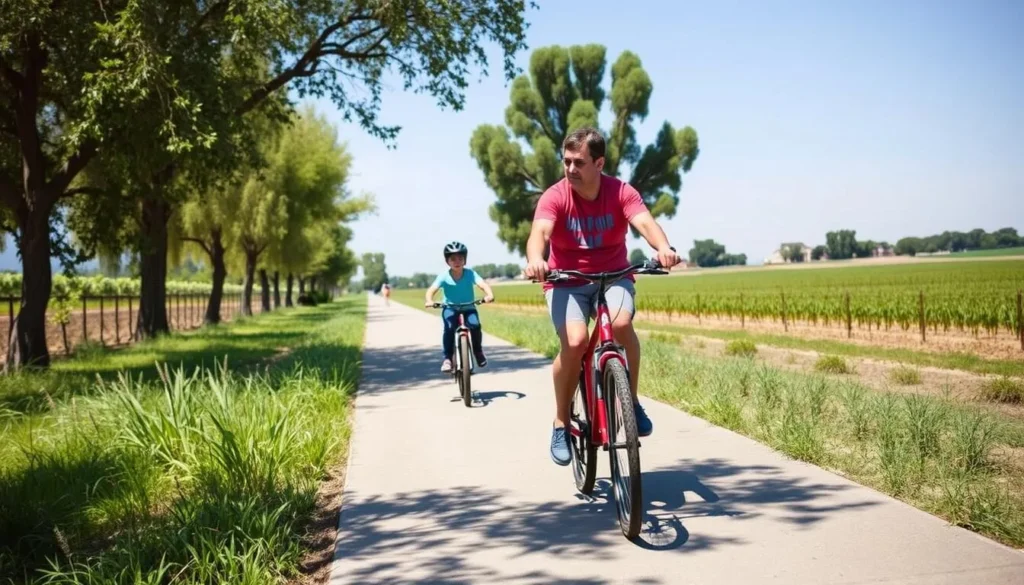 Family cycling on perimeter trail at Martial Cottle Park State Recreation Area California Family cycling on perimeter trail at Martial Cottle Park State Recreation Area California