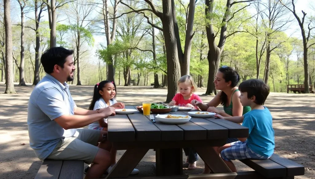 Family enjoying a picnic at Hidden Springs State Park Illinois Family enjoying a picnic at Hidden Springs State Park Illinois
