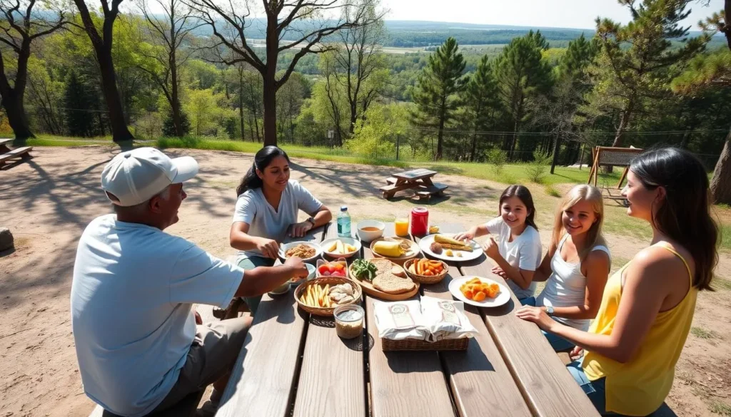 Family enjoying a picnic at one of Burning Star State Park's designated picnic areas