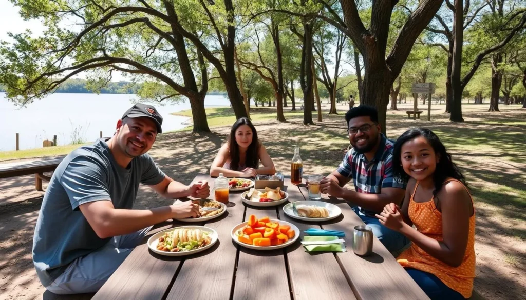 Family enjoying a picnic at one of Frank Holten State Park's designated picnic areas Family enjoying a picnic at one of Frank Holten State Park's designated picnic areas