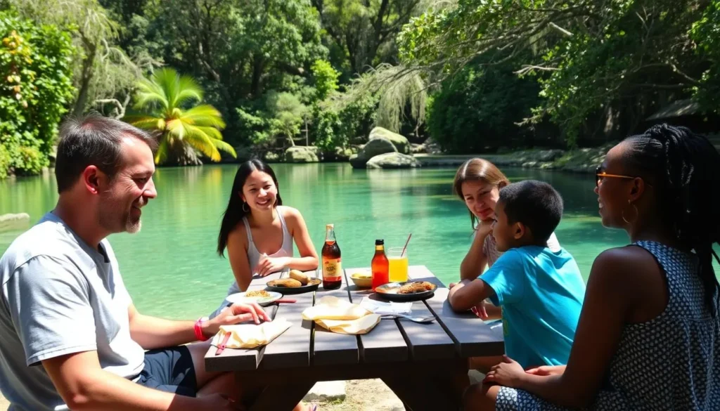 Family enjoying a picnic near the springs at Weeki Wachee Family enjoying a picnic near the springs at Weeki Wachee
