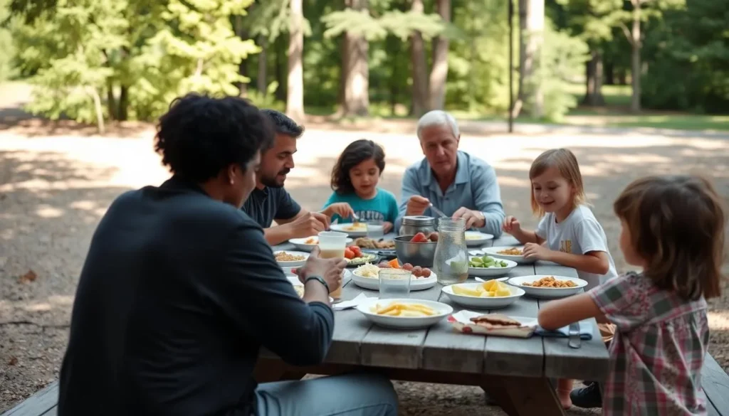 Family enjoying a safe picnic at Lake Jean Pennsylvania Family enjoying a safe picnic at Lake Jean Pennsylvania