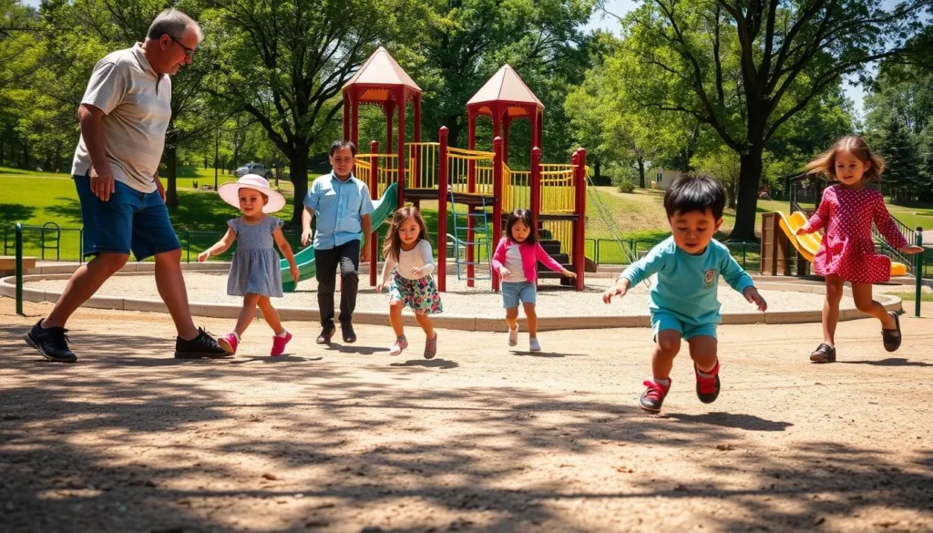 Family enjoying recreational activities at Penn Hills Community Park with playground and green spaces