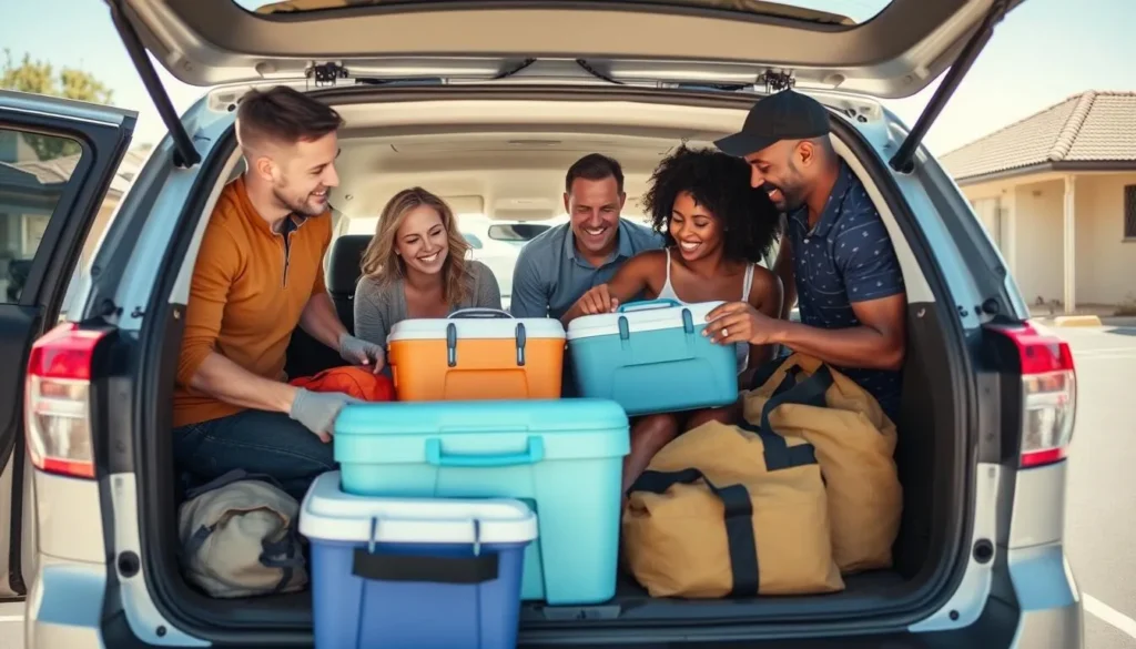 Family packing car for Yorke Peninsula South Australia road trip with diverse group members