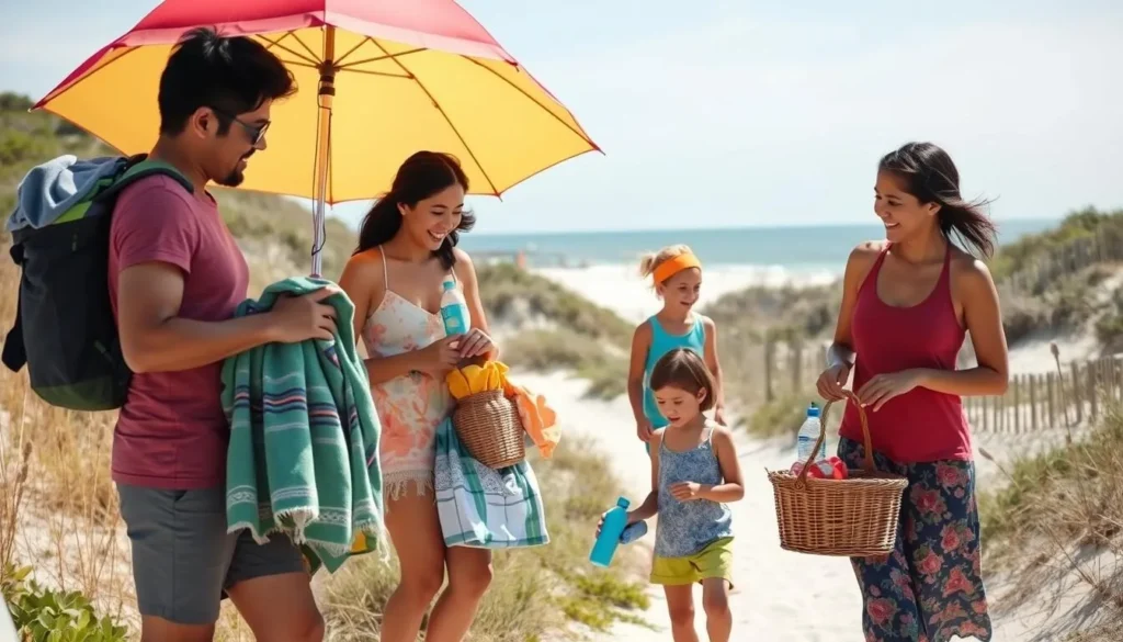 Family preparing for a day at Grayton Beach State Park with beach essentials and picnic supplies