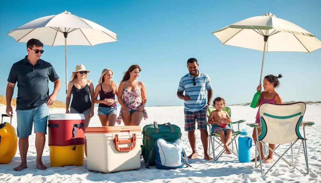 Family preparing for a day at Perdido Key State Park beach with essentials Family preparing for a day at Perdido Key State Park beach with essentials