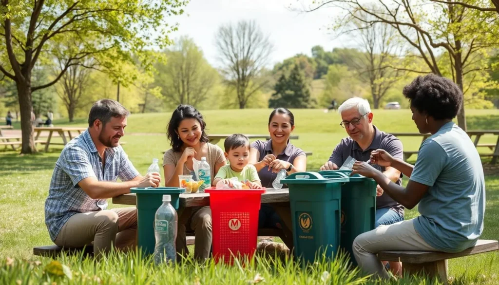 Family safely enjoying a picnic in North Park, McCandless with proper waste disposal Family safely enjoying a picnic in North Park, McCandless with proper waste disposal
