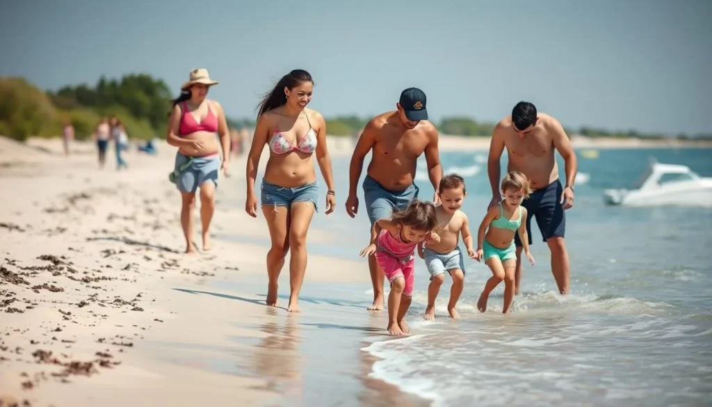 Family safely enjoying the beach at Illinois Beach State Park Family safely enjoying the beach at Illinois Beach State Park