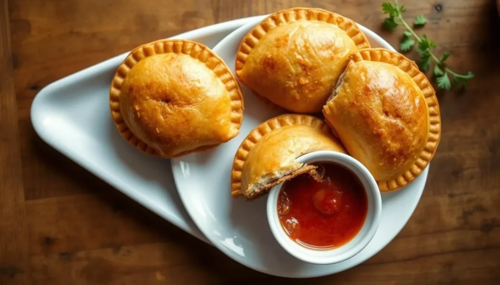 Famous Natchitoches meat pies with side of Creole sauce