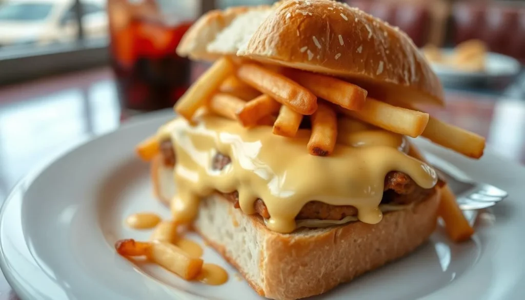 Famous horseshoe sandwich, a regional specialty in Southern Illinois Famous horseshoe sandwich, a regional specialty in Southern Illinois