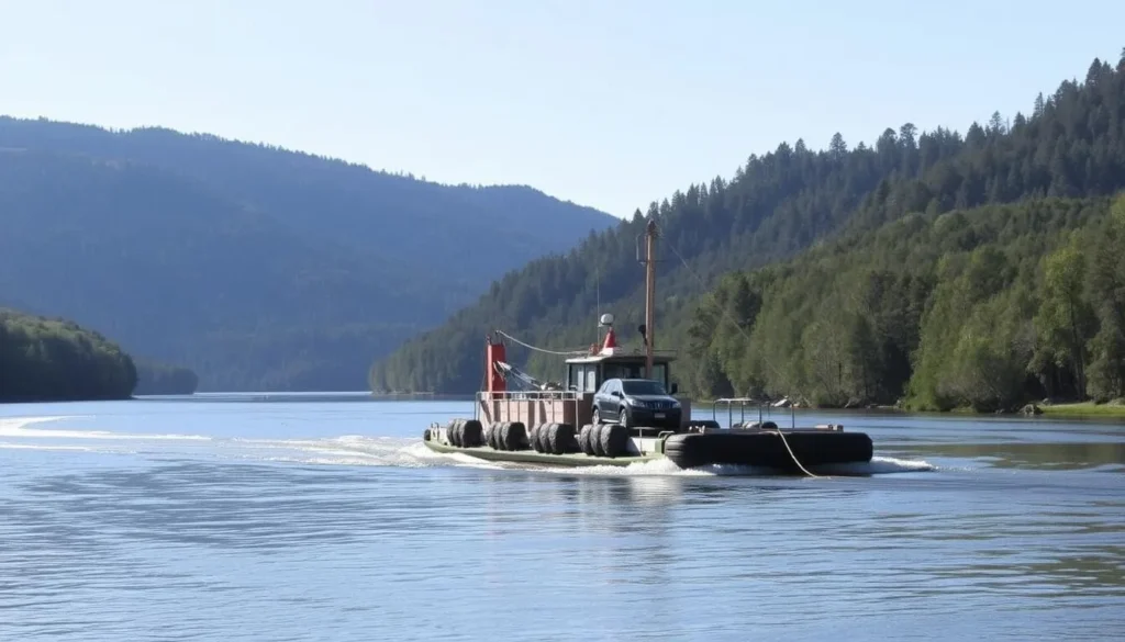 Fatman Barge crossing Pieman River in Corinna Tasmania