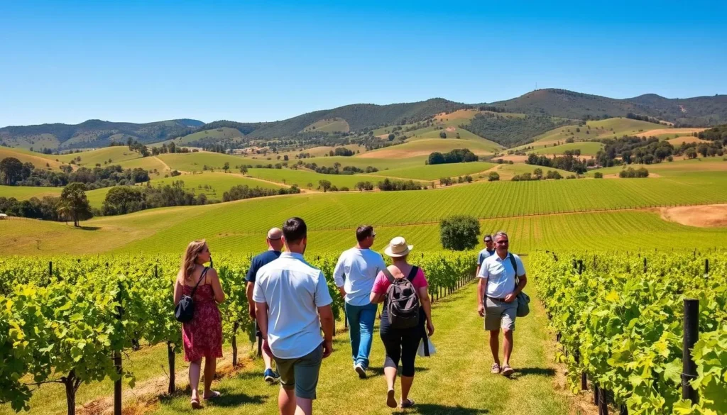 Ferguson Valley vineyards with rolling hills in the background