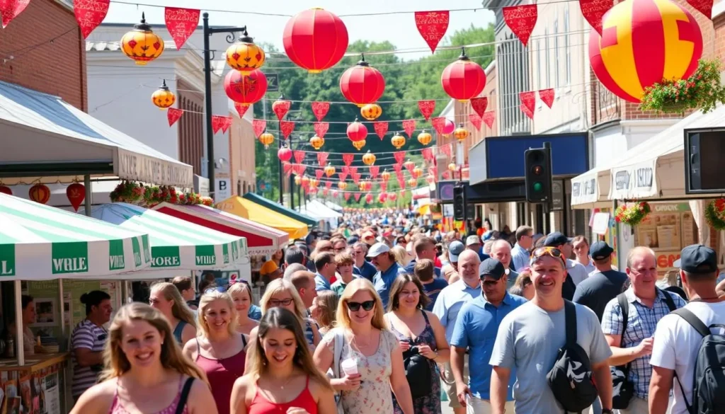 Festival scene in Altoona with diverse attendees enjoying local celebration Festival scene in Altoona with diverse attendees enjoying local celebration