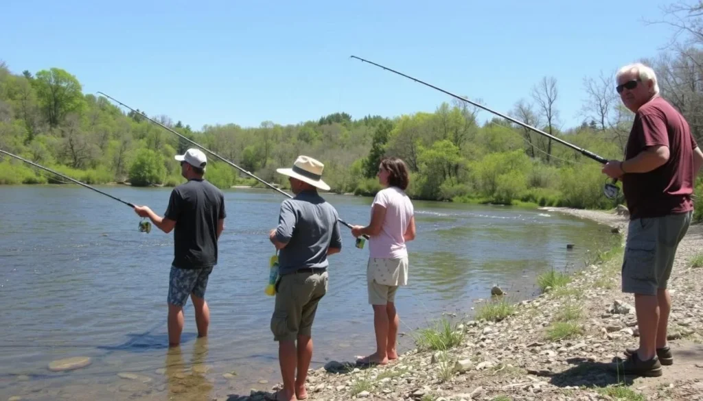 Fishing at Skippack Creek in Evansburg State Park Pennsylvania with anglers casting lines in the scenic waterway