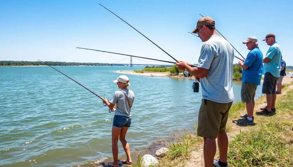 Fishing at the confluence of Mississippi and Ohio rivers at Fort Defiance State Park Illinois