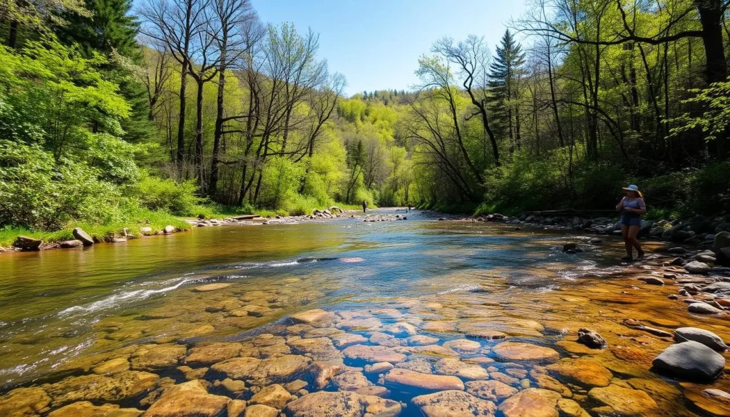 Fishing in a stream near Conococheague Mountain in Pennsylvania Fishing in a stream near Conococheague Mountain in Pennsylvania