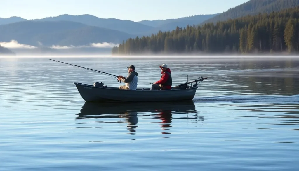 Fishing on Lake Hemlock Pennsylvania with mountains in background Fishing on Lake Hemlock Pennsylvania with mountains in background