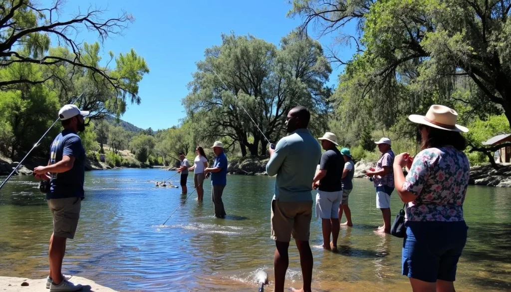 Fishing on the Merced River at McConnell State Recreation Area California Fishing on the Merced River at McConnell State Recreation Area California
