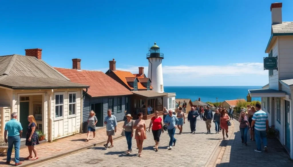 Flagstaff Hill Maritime Village in Warrnambool showing historic buildings and coastal views