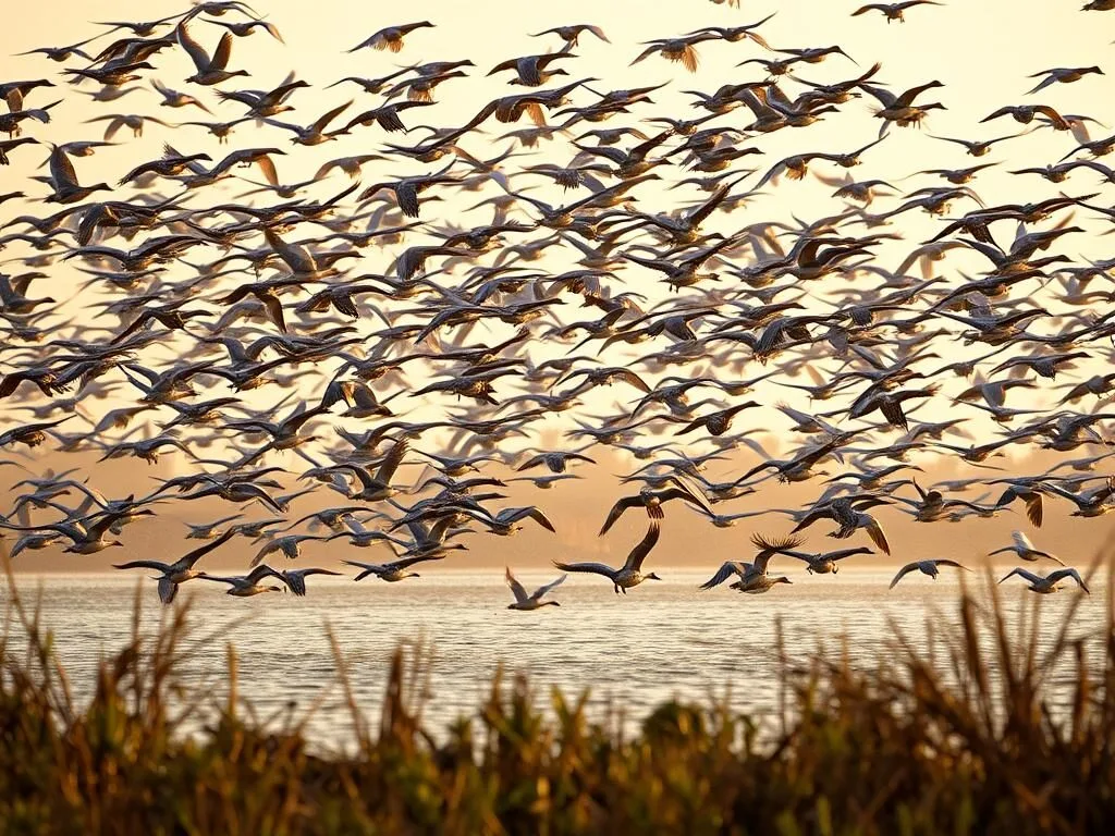 Flock of migratory ducks at Cameron Prairie Wetlands Louisiana