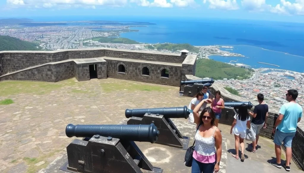 Fort George in St. George's, Grenada with panoramic views of the harbor and city Fort George in St. George's, Grenada with panoramic views of the harbor and city