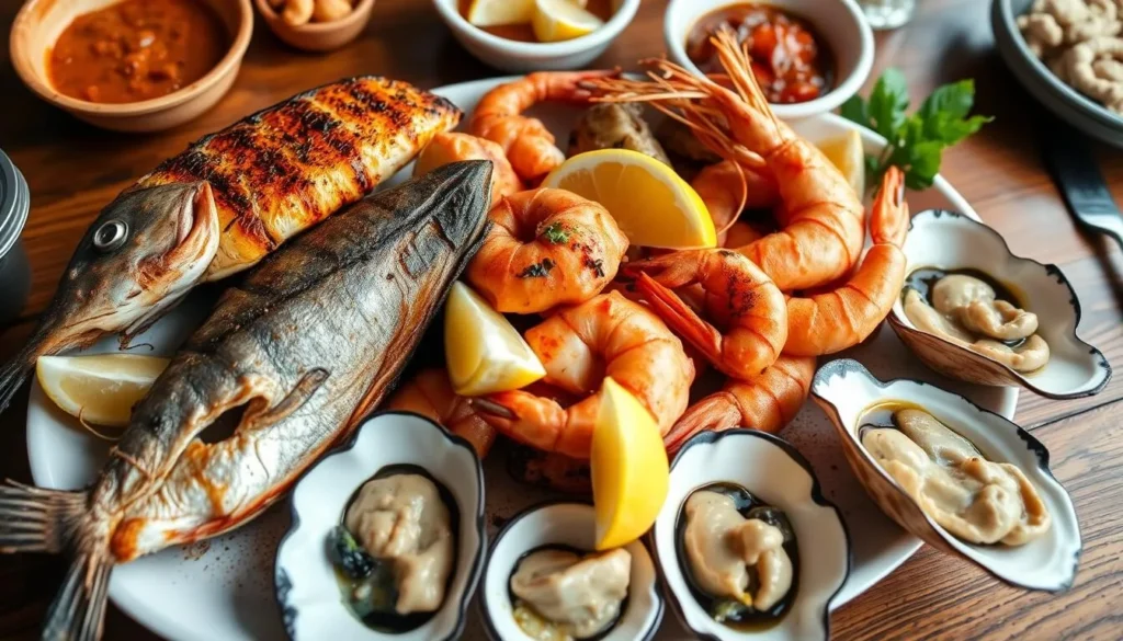 Fresh Gulf seafood platter representing local cuisine near Tarkiln Bayou Preserve State Park Florida Fresh Gulf seafood platter representing local cuisine near Tarkiln Bayou Preserve State Park Florida