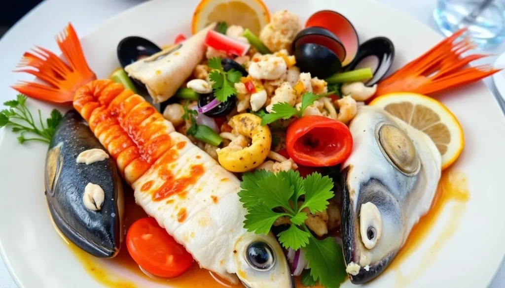 Fresh seafood dish at a restaurant near Glass Beach Fort Bragg California
