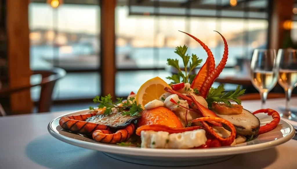 Fresh seafood dish at a restaurant near Monterey State Historic Park with harbor views Fresh seafood dish at a restaurant near Monterey State Historic Park with harbor views