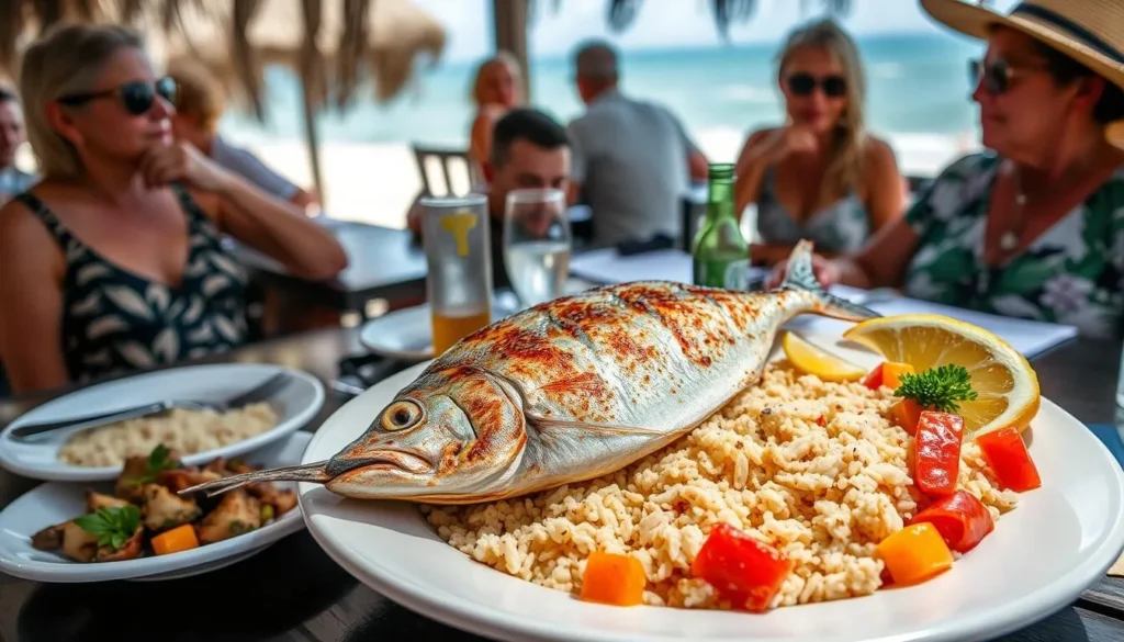 Fresh seafood dish being served at a beach restaurant near Playa Paraiso Cayo Largo del Sur Cuba Fresh seafood dish being served at a beach restaurant near Playa Paraiso Cayo Largo del Sur Cuba