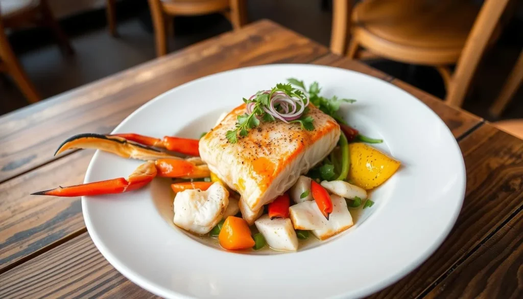 Fresh seafood dish from a restaurant near Fort Ross State Historic Park California Fresh seafood dish from a restaurant near Fort Ross State Historic Park California