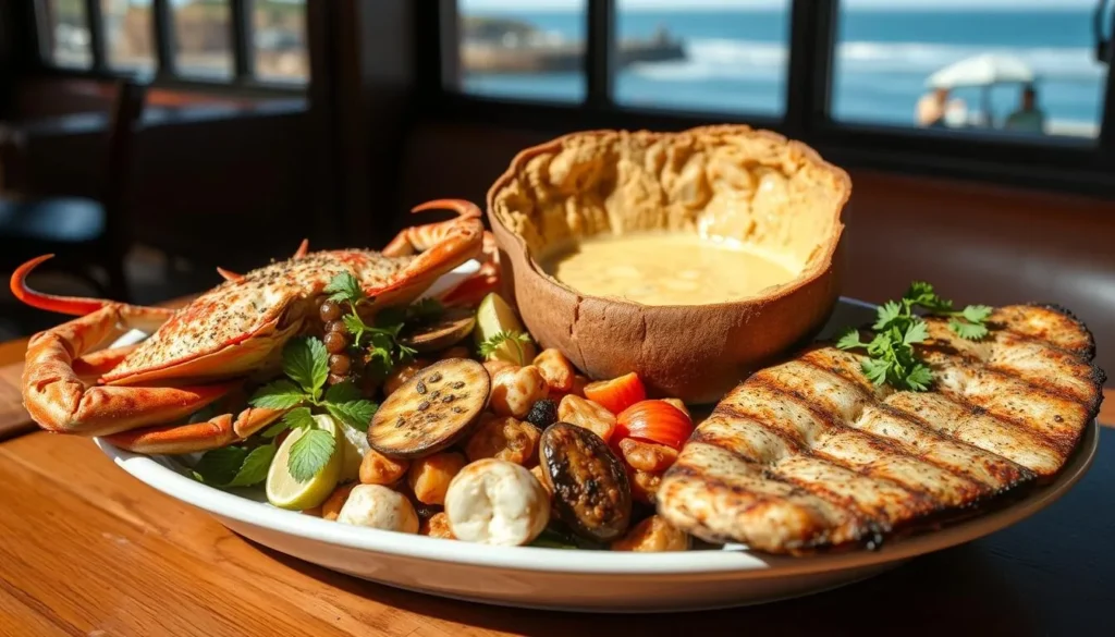 Fresh seafood platter at a Monterey restaurant with ocean view Fresh seafood platter at a Monterey restaurant with ocean view