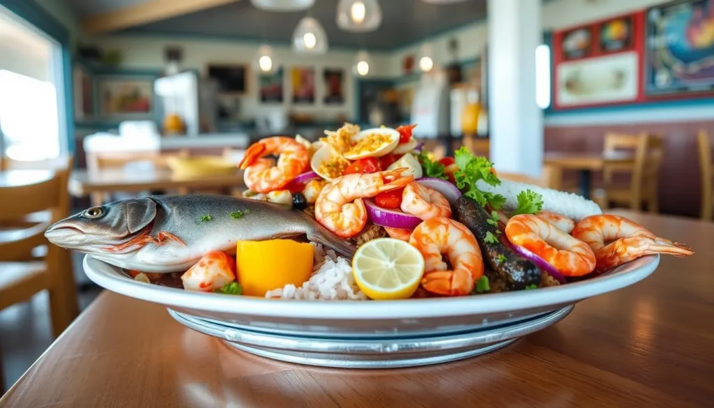 Fresh seafood platter at a restaurant near McGrath State Beach California Fresh seafood platter at a restaurant near McGrath State Beach California