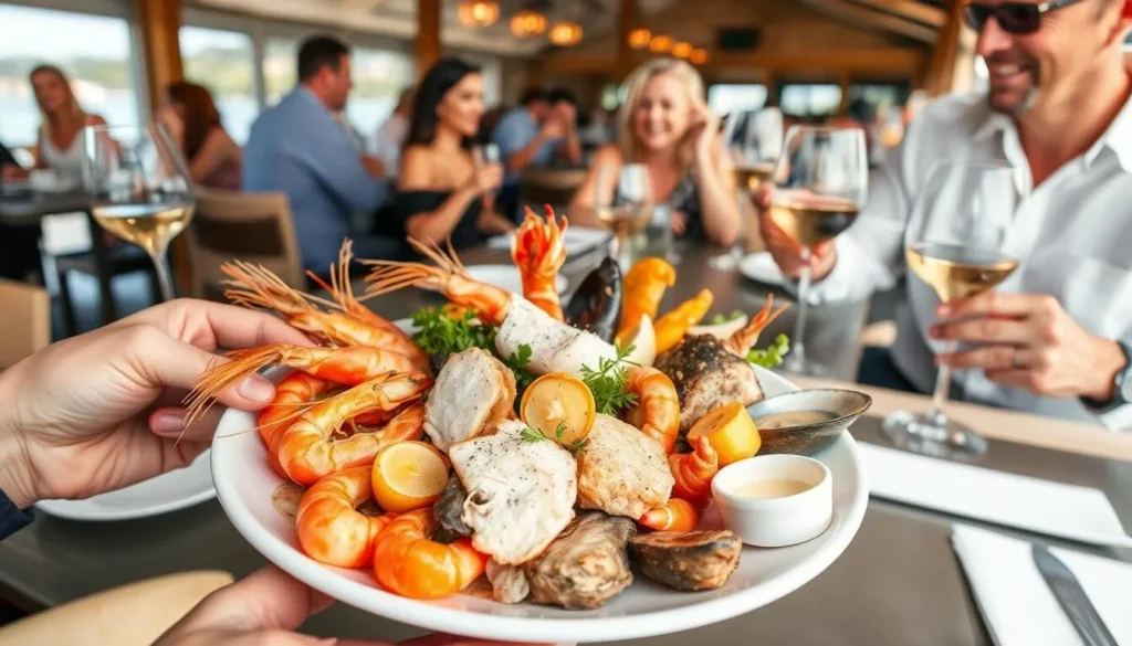 Fresh seafood platter at a waterfront restaurant in Bunbury