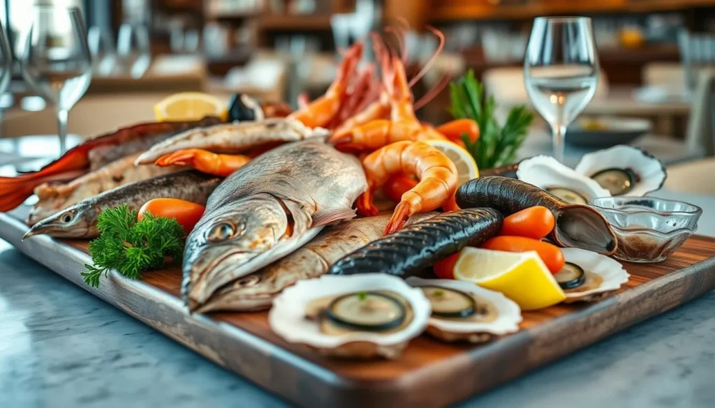 Fresh seafood platter at an Augusta restaurant featuring local fish, prawns and oysters