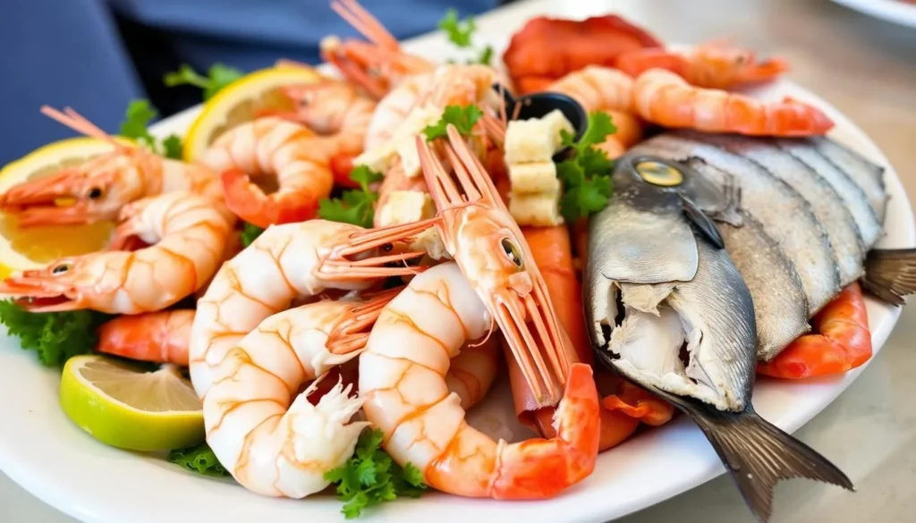 Fresh seafood platter featuring Gulf shrimp and fish caught near Waccasassa Bay Fresh seafood platter featuring Gulf shrimp and fish caught near Waccasassa Bay
