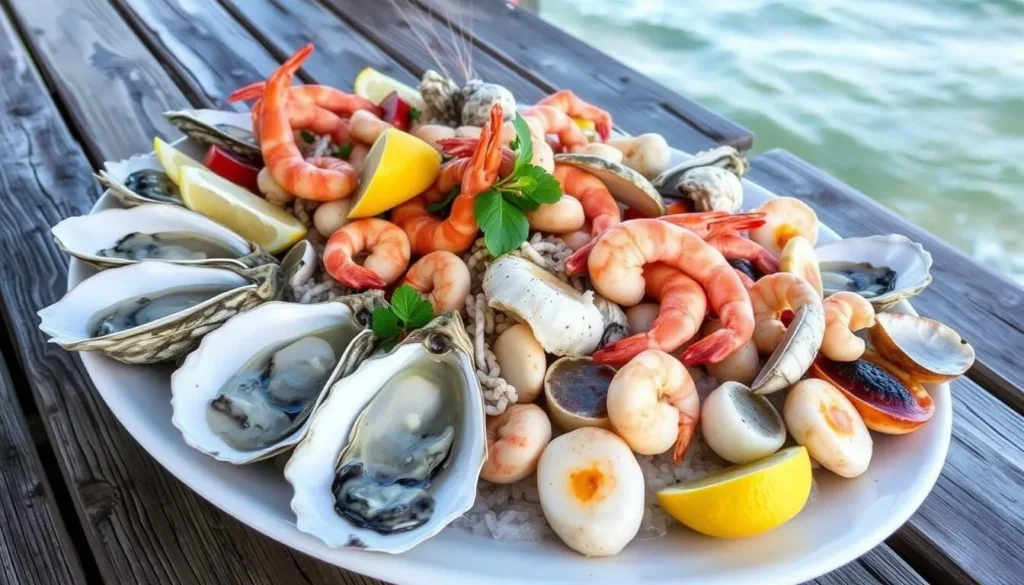 Fresh seafood platter featuring local Gulf Coast specialties near T.H. Stone Memorial St. Joseph Peninsula State Park Florida Fresh seafood platter featuring local Gulf Coast specialties near T.H. Stone Memorial St. Joseph Peninsula State Park Florida