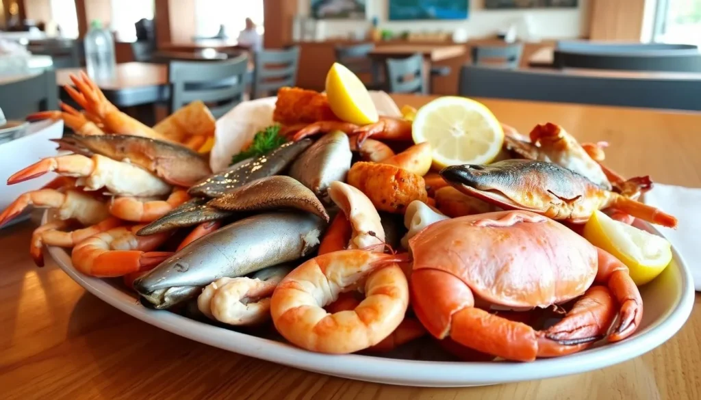 Fresh seafood platter with shrimp, fish, and crab typical of Northeast Florida coastal cuisine
