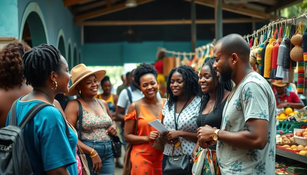 Friendly local interaction in Falmouth Jamaica market Friendly local interaction in Falmouth Jamaica market